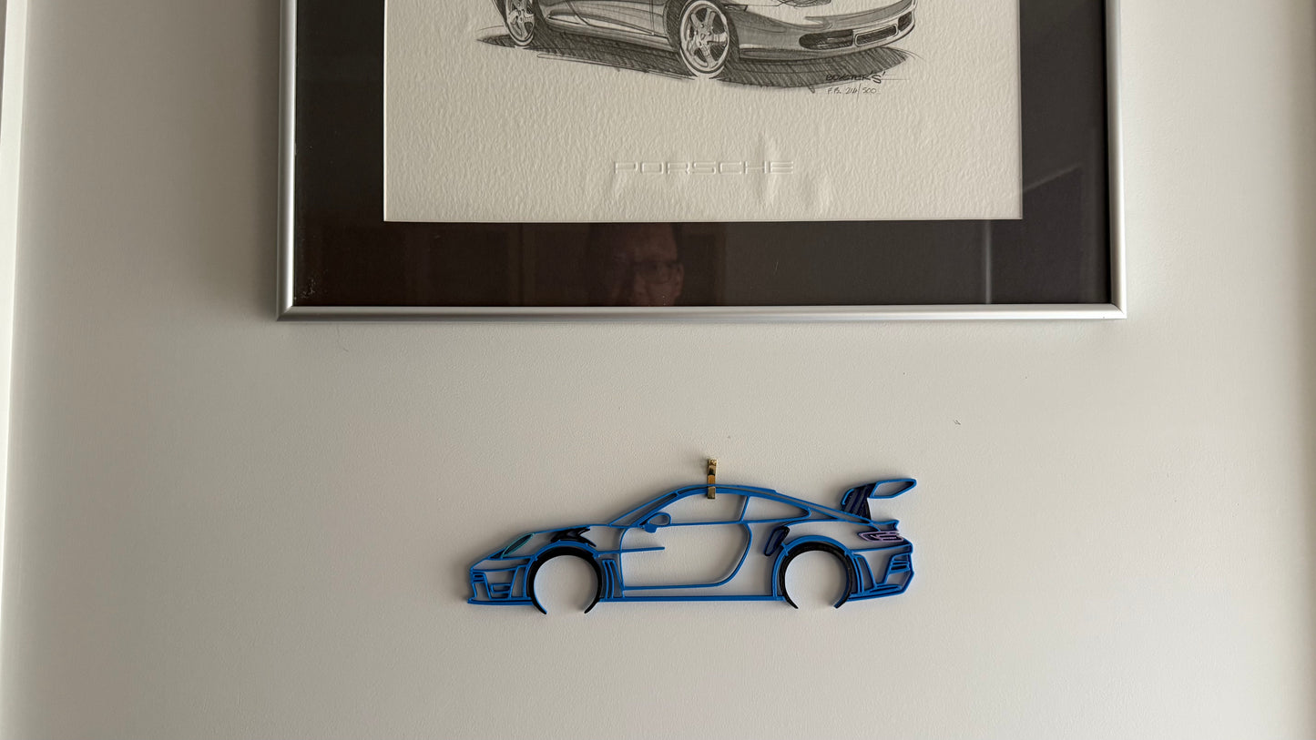 Full 4 colour 3D Printed Porsche 911 (992) GT3 RS Silhouette Wall Art 30X7.5cm Approx.
