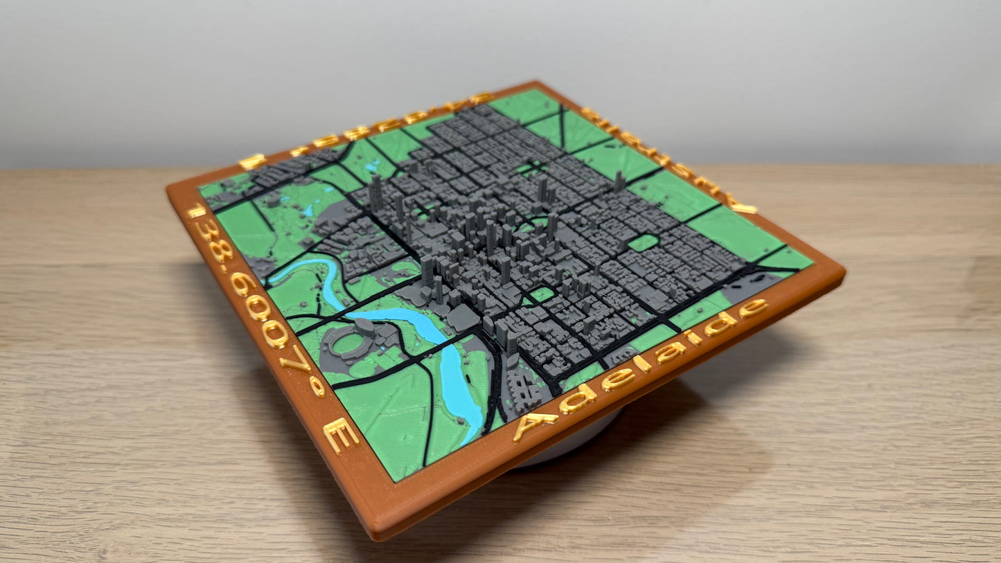 Full 6 Colour 3D Printed Map of Adelaide Parkland Zoo Oval Botanic Garden Measures 16.7X16.7X2.2cm