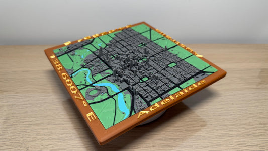 Full 6 Colour 3D Printed Map of Adelaide Parkland Zoo Oval Botanic Garden Measures 16.7X16.7X2.2cm