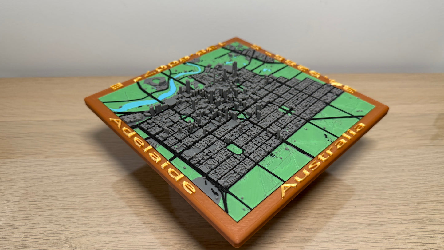 Full 6 Colour 3D Printed Map of Adelaide Parkland Zoo Oval Botanic Garden Measures 16.7X16.7X2.2cm