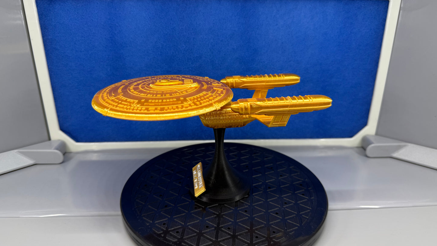 1/2700 Scale 3D Printed Star Trek NC-1701 USS Enterprise in Gold Captain's Special Edition on Stand w/ Plaque 19X11.5X10.5cm