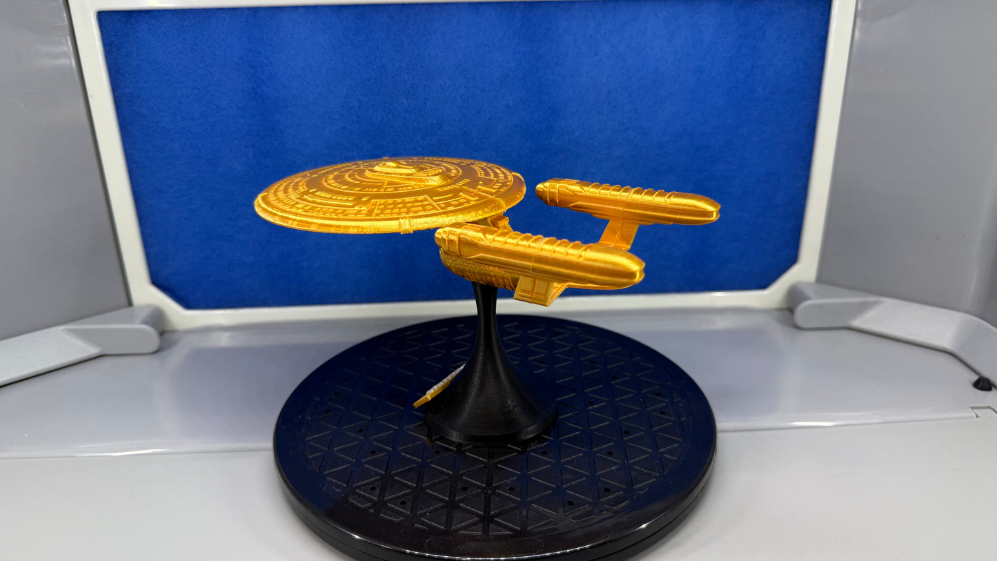 1/2700 Scale 3D Printed Star Trek NC-1701 USS Enterprise in Gold Captain's Special Edition on Stand w/ Plaque 19X11.5X10.5cm