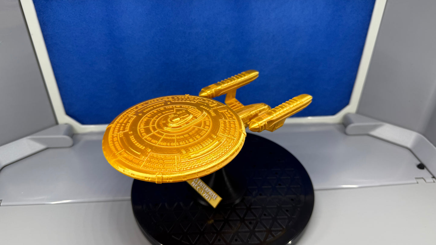 1/2700 Scale 3D Printed Star Trek NC-1701 USS Enterprise in Gold Captain's Special Edition on Stand w/ Plaque 19X11.5X10.5cm