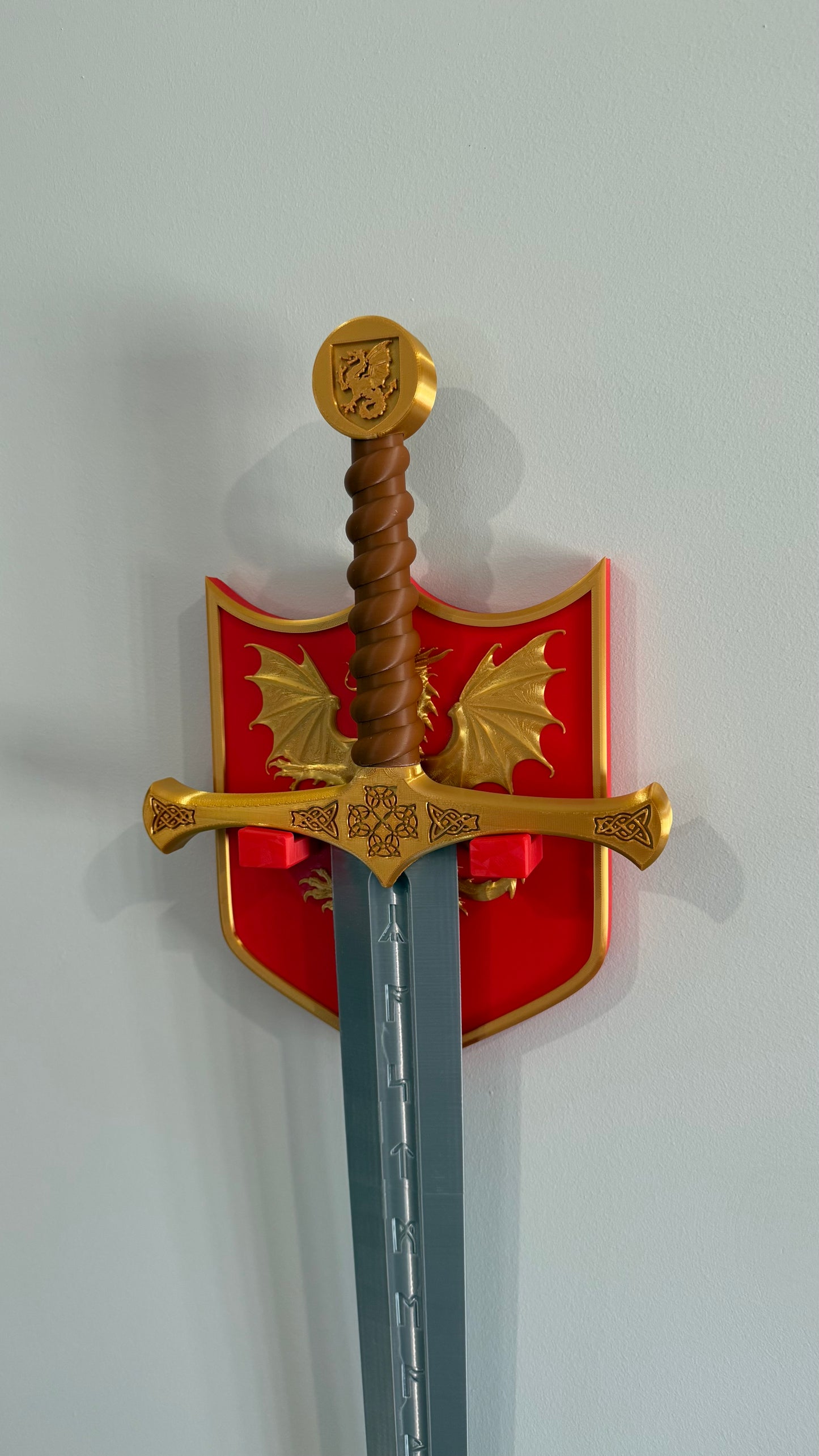 Cosplay King Arthur Excalibur Sword w/ Shield Wall Display Stand 1.05m long!