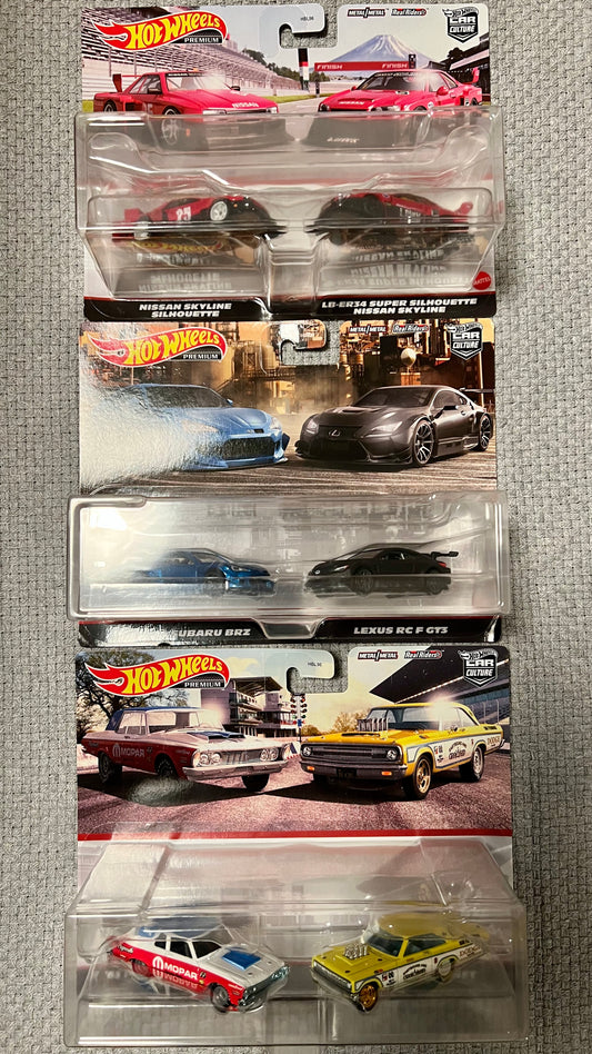 2023 Hot Wheels Car Culture Premium 2 Pack LB-ER34 Silhouette Nissan Skyline Pandem Subaru BRZ Dodge Complete Set of 6!