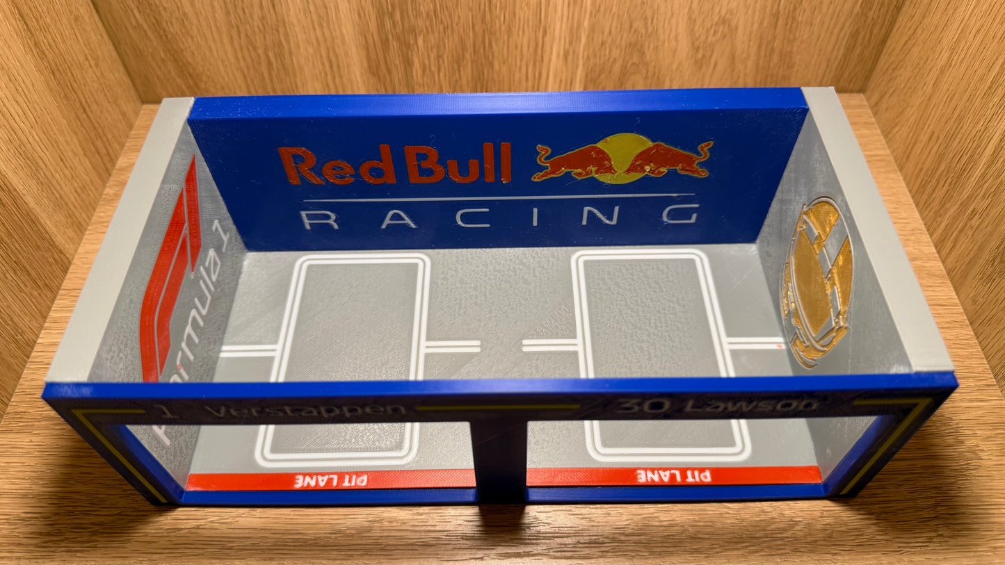 1/64 Scale Red Bull F1 Pit Garage Verstappen & Lawson for Hot Wheels Die-Cast Cars