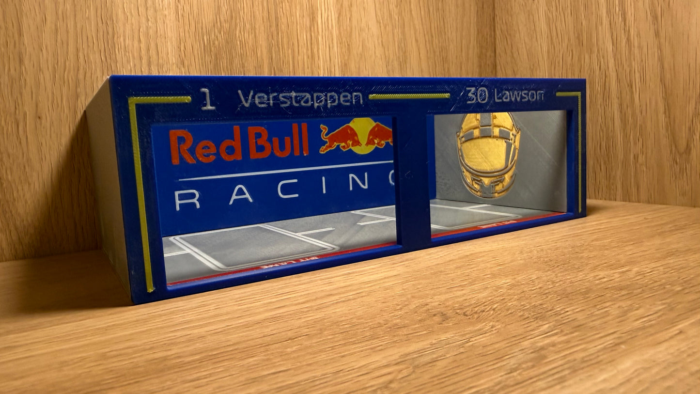 1/64 Scale Red Bull F1 Pit Garage Verstappen & Lawson for Hot Wheels Die-Cast Cars