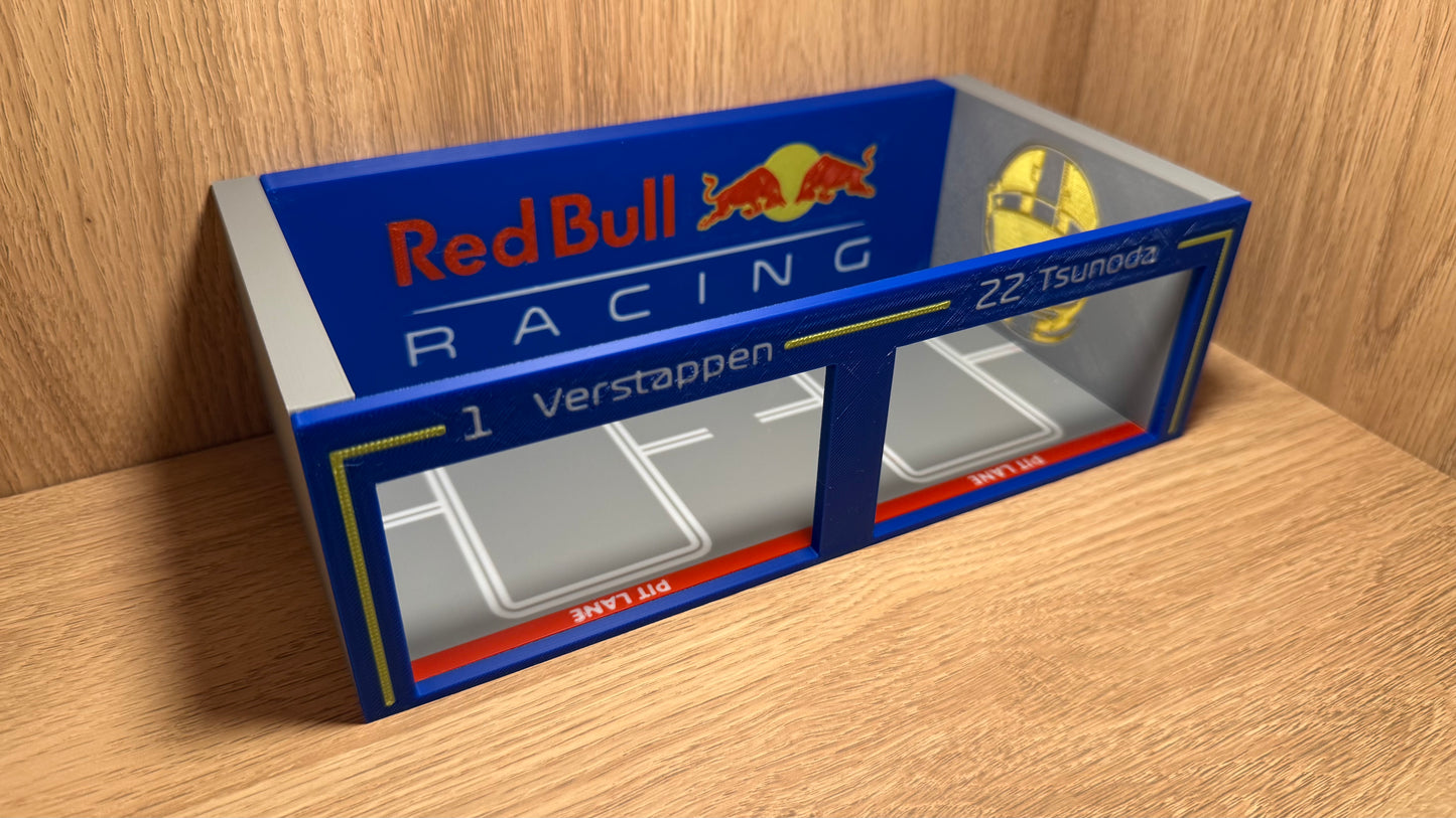 1/64 Scale Red Bull F1 Pit Garage Verstappen Tsunoda 4 Hot Wheels Die-Cast Cars