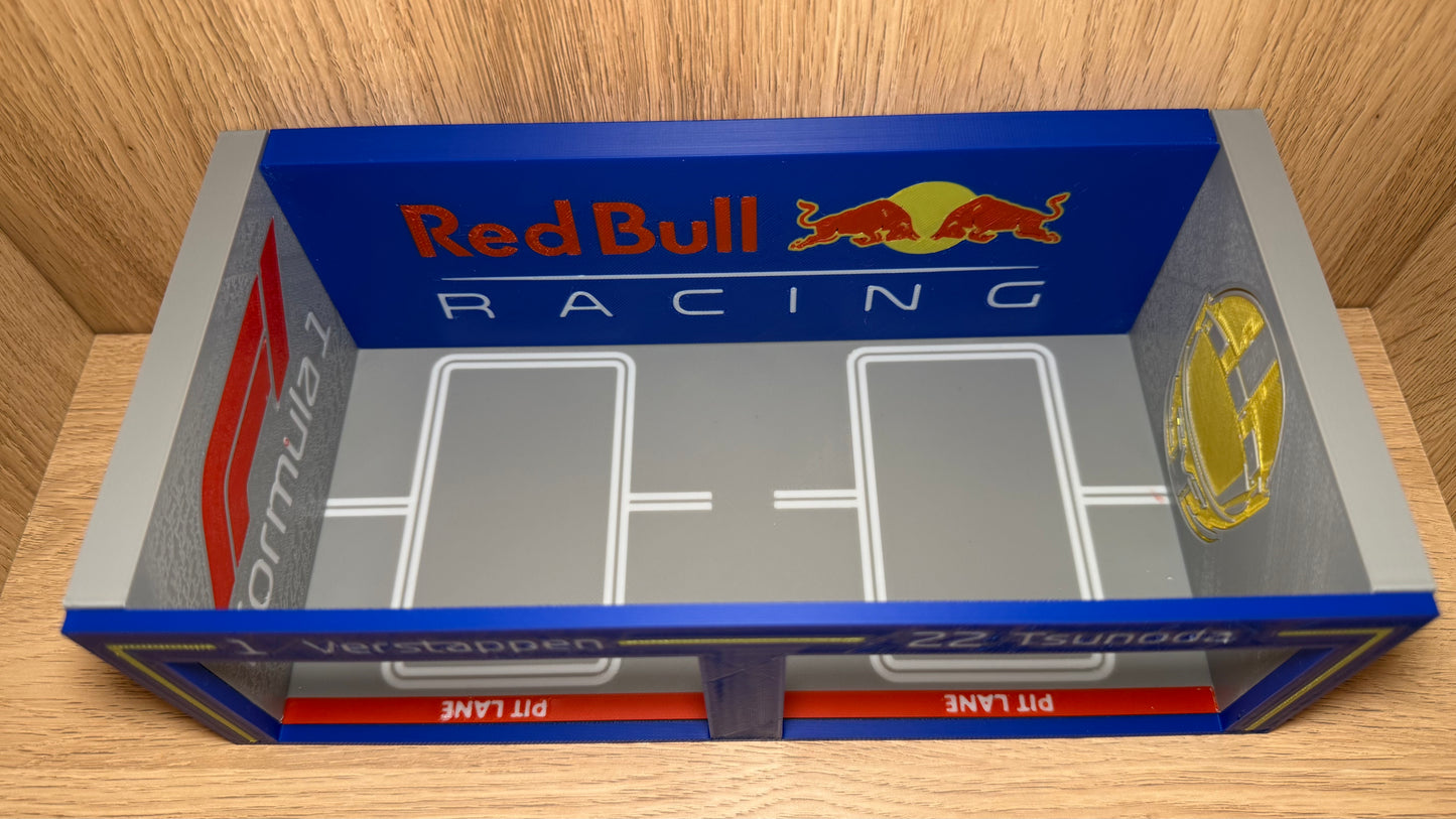 1/64 Scale Red Bull F1 Pit Garage Verstappen Tsunoda 4 Hot Wheels Die-Cast Cars