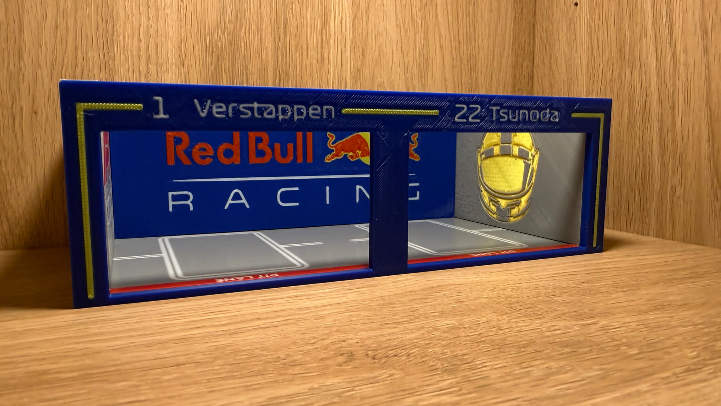 1/64 Scale Red Bull F1 Pit Garage Verstappen Tsunoda 4 Hot Wheels Die-Cast Cars