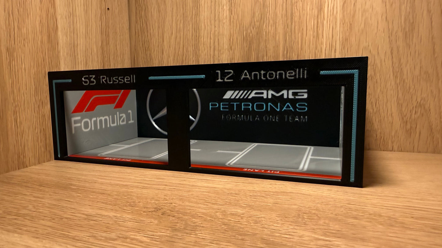 1/64 Mercedes AMG F1 Pit Garage Russell & Antonelli for Hot Wheels Spark Burago