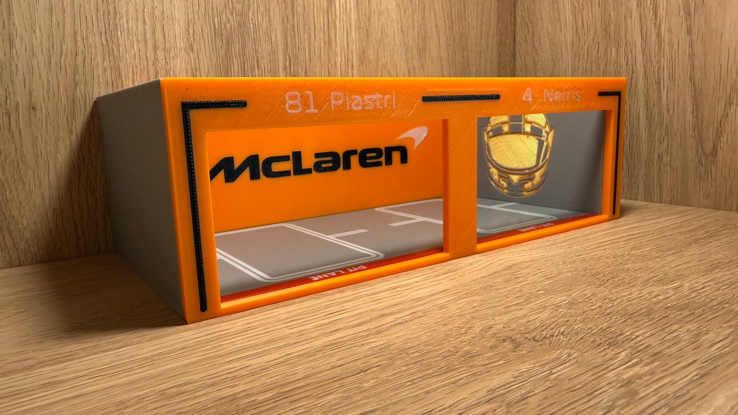 1/64 McLaren F1 Pit Garage Lando Norris & Oscar Piastri Hot Wheels Spark Burago