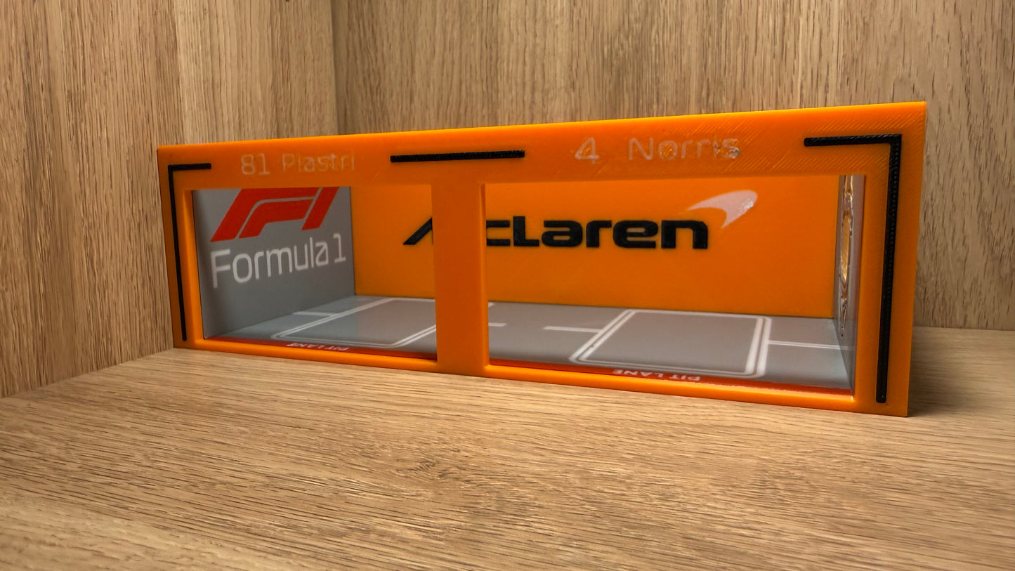 1/64 McLaren F1 Pit Garage Lando Norris & Oscar Piastri Hot Wheels Spark Burago