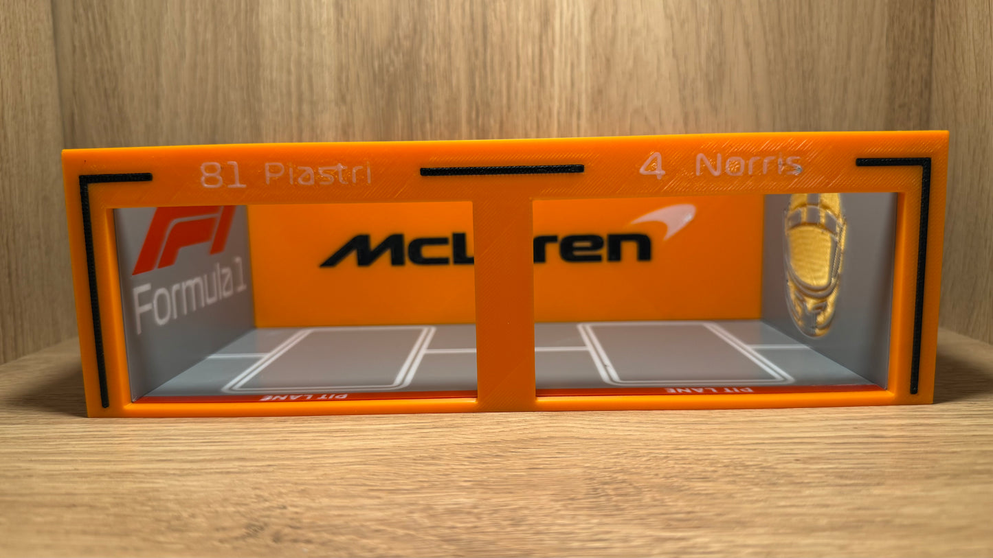 1/64 McLaren F1 Pit Garage Lando Norris & Oscar Piastri Hot Wheels Spark Burago