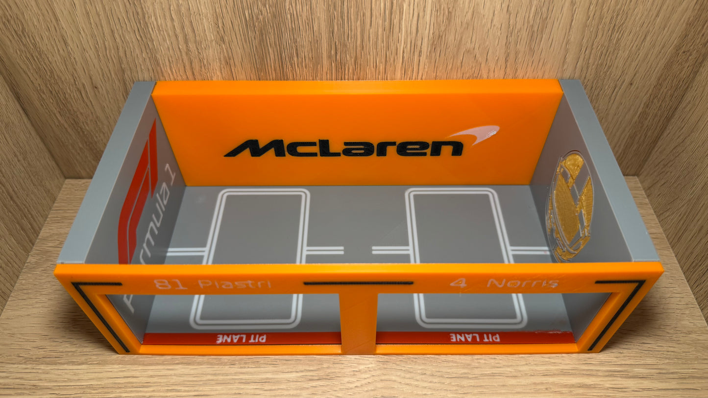 1/64 McLaren F1 Pit Garage Lando Norris & Oscar Piastri Hot Wheels Spark Burago