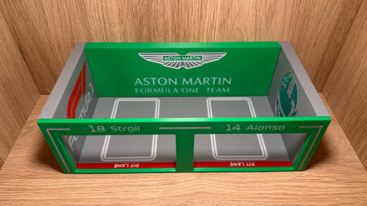1/64 Aston Martin F1 Pit Garage Alonso & Stroll Piastri Hot Wheels Spark Burago