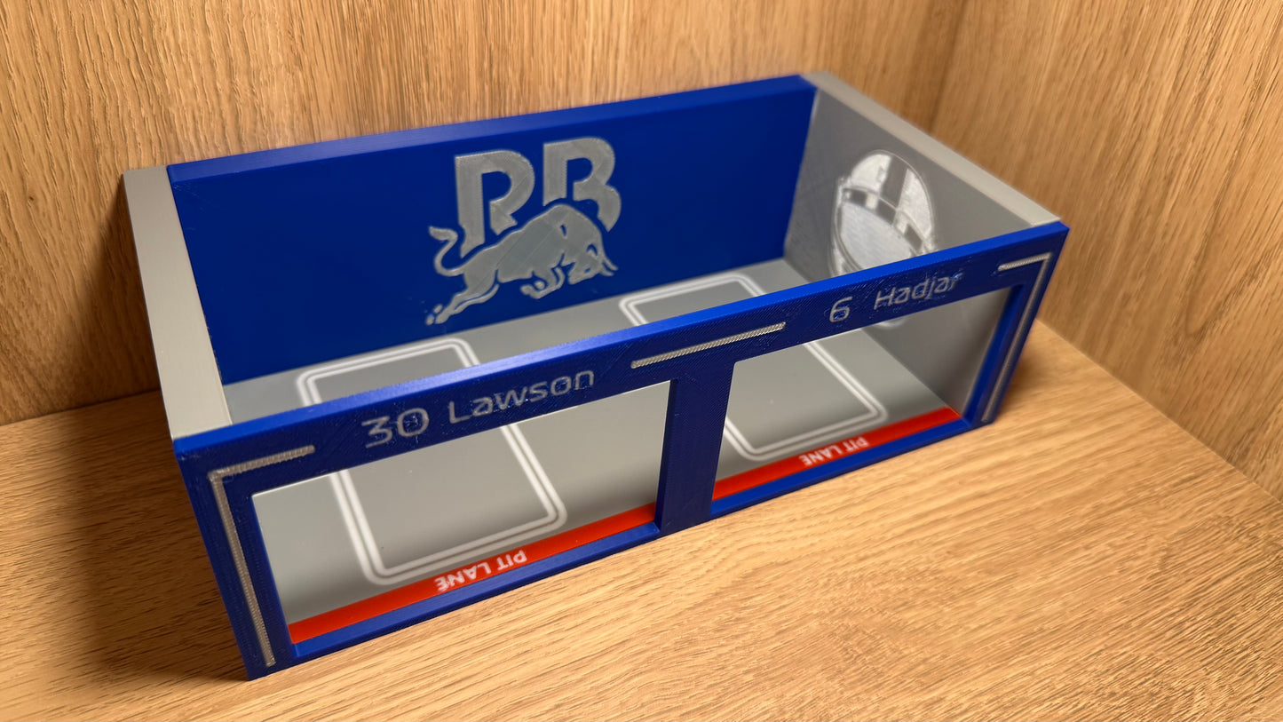 1/64 ViSA RB Racing F1 Pit Garage Lawson & Hadjar Hot Wheels Spark Burago