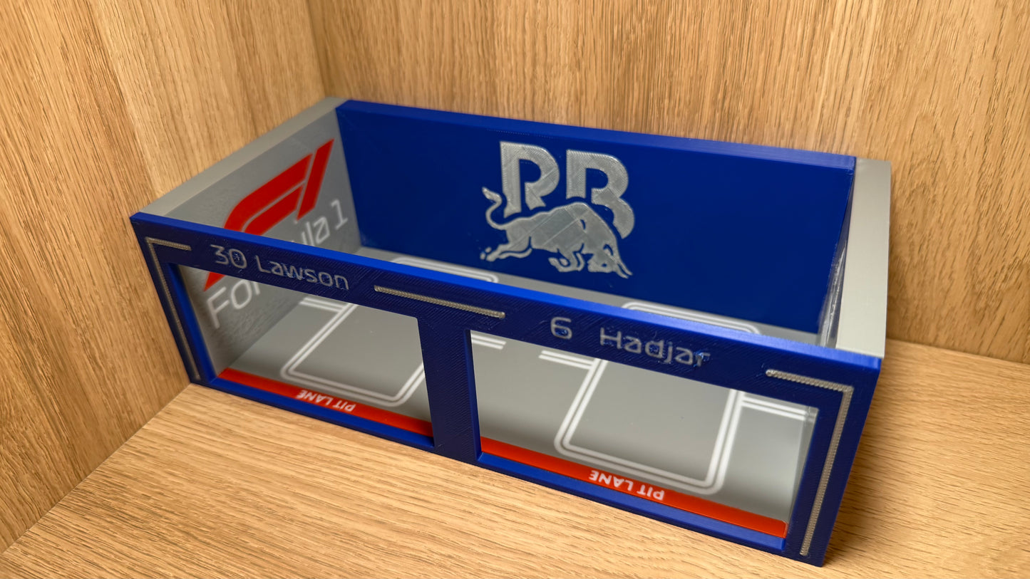 1/64 ViSA RB Racing F1 Pit Garage Lawson & Hadjar Hot Wheels Spark Burago