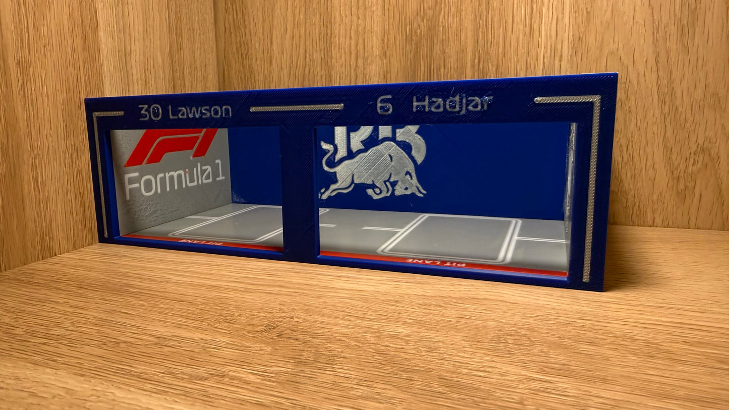 1/64 ViSA RB Racing F1 Pit Garage Lawson & Hadjar Hot Wheels Spark Burago