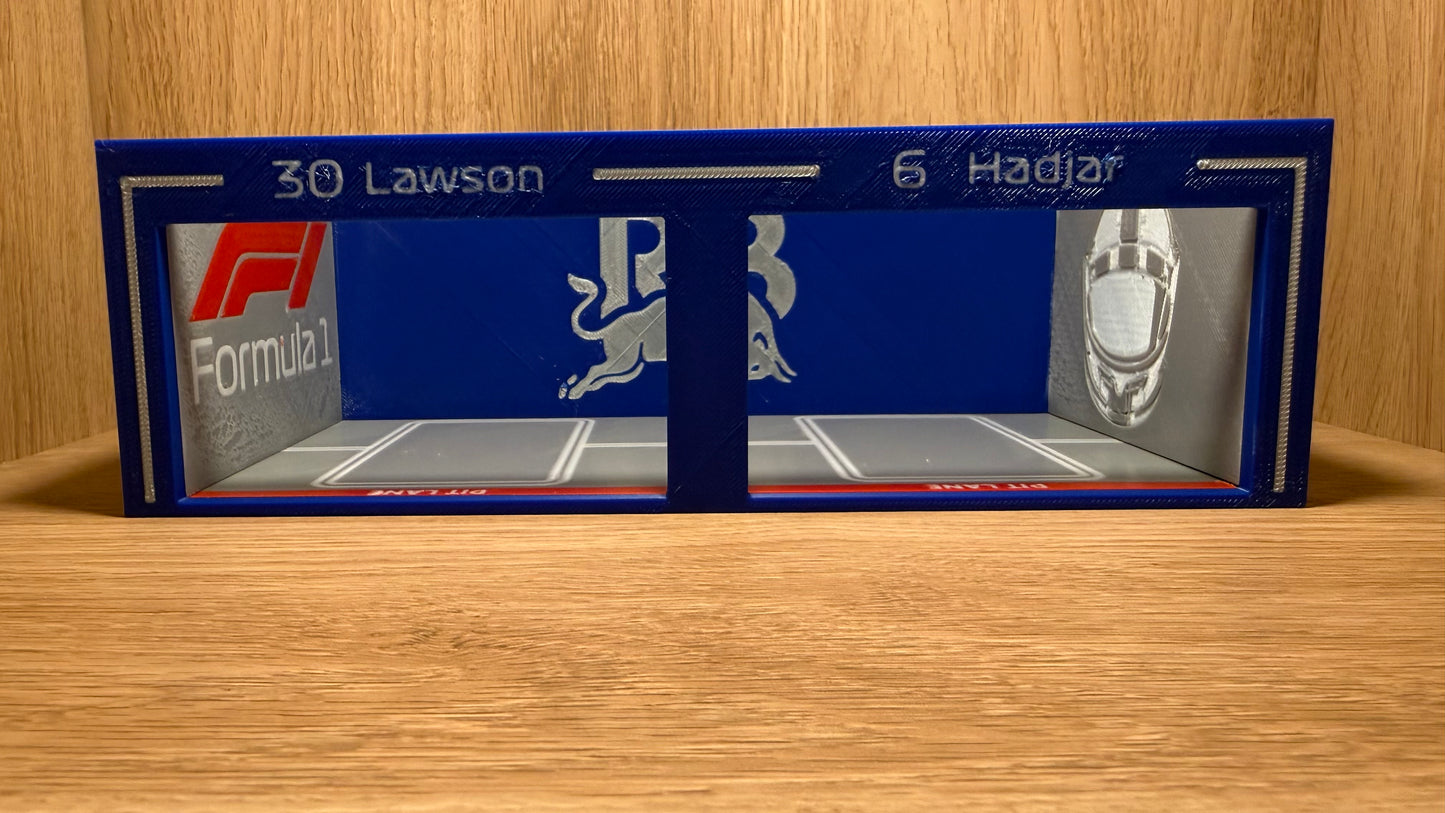 1/64 ViSA RB Racing F1 Pit Garage Lawson & Hadjar Hot Wheels Spark Burago