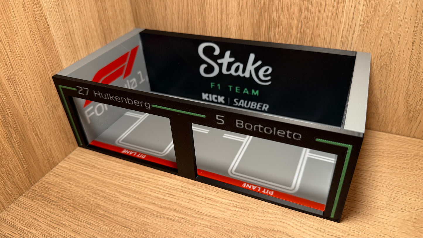 1/64 Stake Sauber F1 Pit Garage Hulkenberg & Bortoleto Hot Wheels Spark Burago