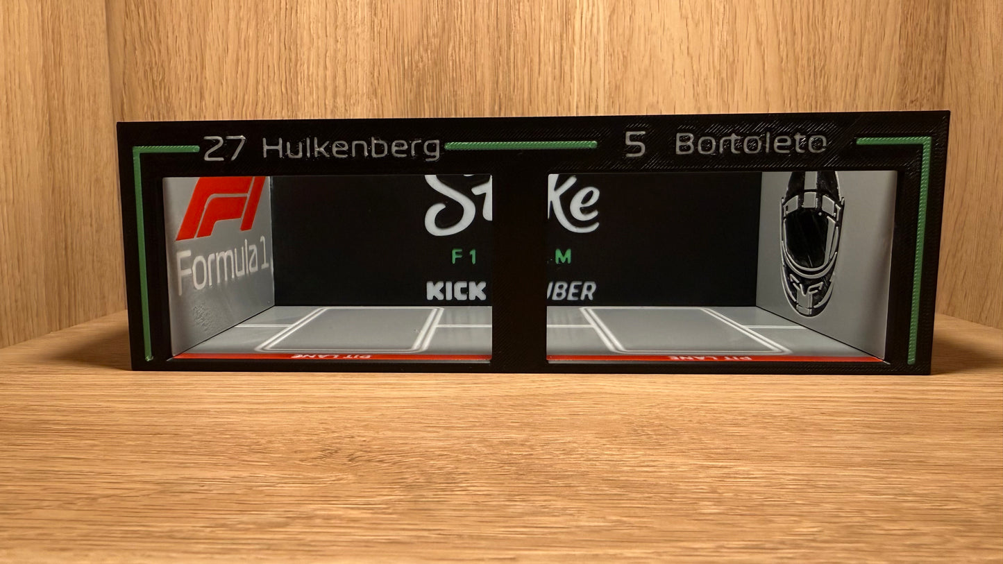 1/64 Stake Sauber F1 Pit Garage Hulkenberg & Bortoleto Hot Wheels Spark Burago