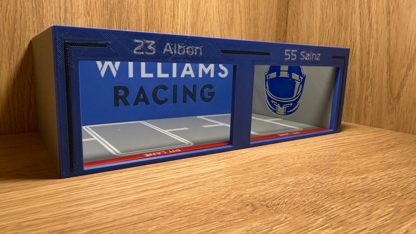 1/64 Williams F1 Pit Garage Alex Albon & Carlos Sainz Hot Wheels Spark Burago