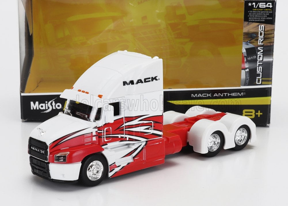 Maisto Design 1:64 Die-Cast Custom Rigs Mack Anthem Trucks 'Mack' White Red w/ Opening Hood (Copy)