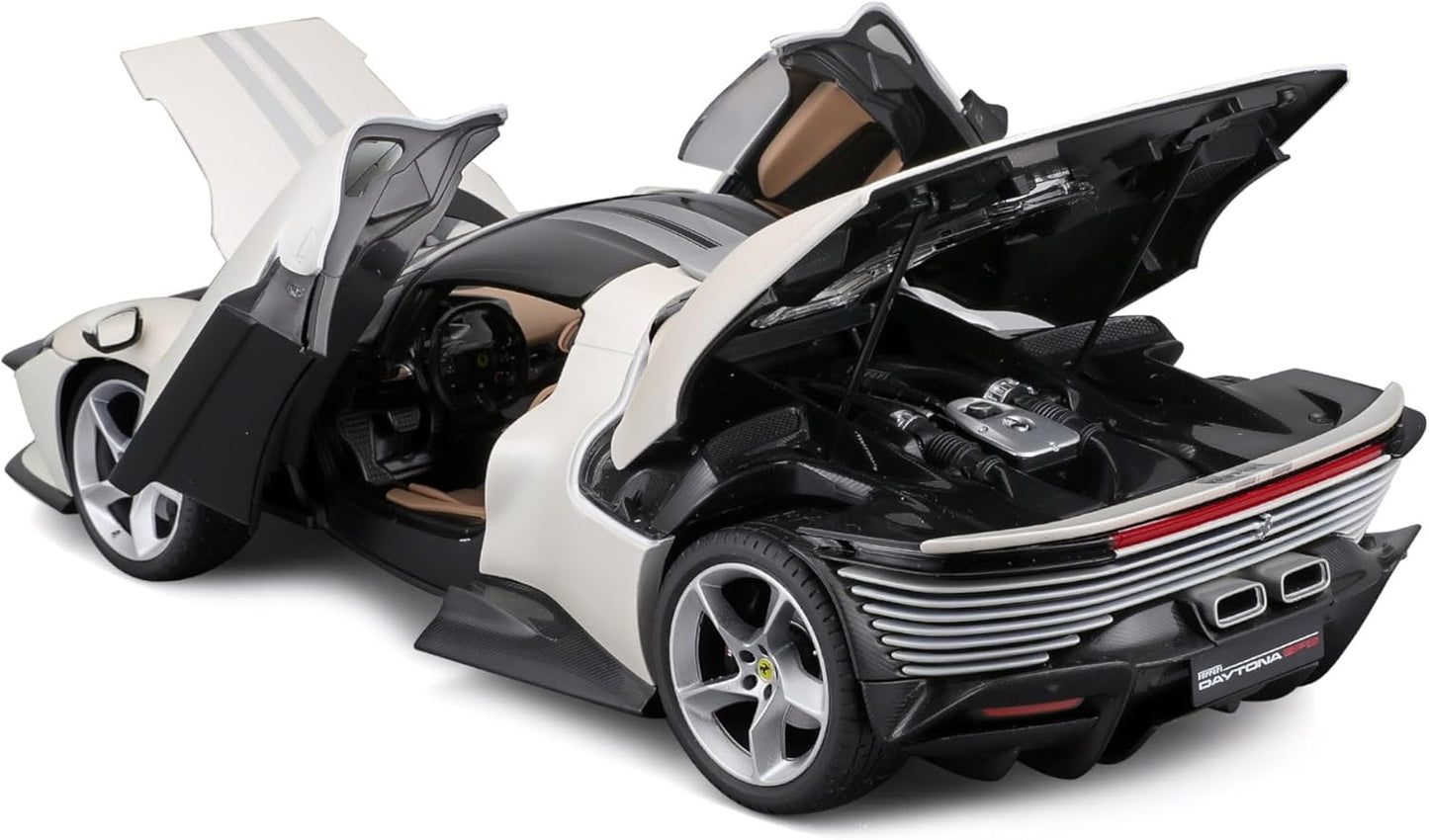 1/18 BURAGO SIGNATURE SERIES FERRARI - DAYTONA SP3 2022 - WHITE BLACK - FULL OPENINGS