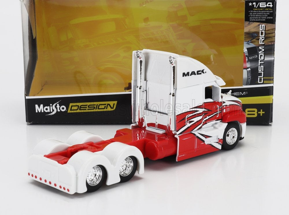 Maisto Design 1:64 Die-Cast Custom Rigs Mack Anthem Trucks 'Mack' White Red w/ Opening Hood (Copy)