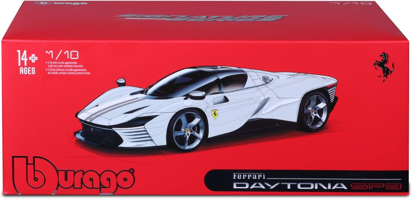 1/18 BURAGO SIGNATURE SERIES FERRARI - DAYTONA SP3 2022 - WHITE BLACK - FULL OPENINGS