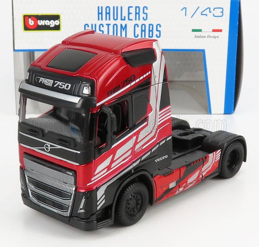 1/43 BURAGO VOLVO - FH16 XL 750 EURO 6 CAB TRACTOR TRUCK 2-ASSI 2018 - RED MET BLACK
