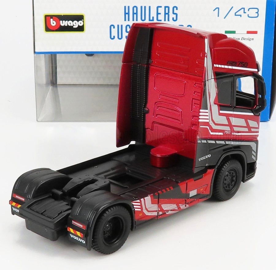 1/43 BURAGO VOLVO - FH16 XL 750 EURO 6 CAB TRACTOR TRUCK 2-ASSI 2018 - RED MET BLACK