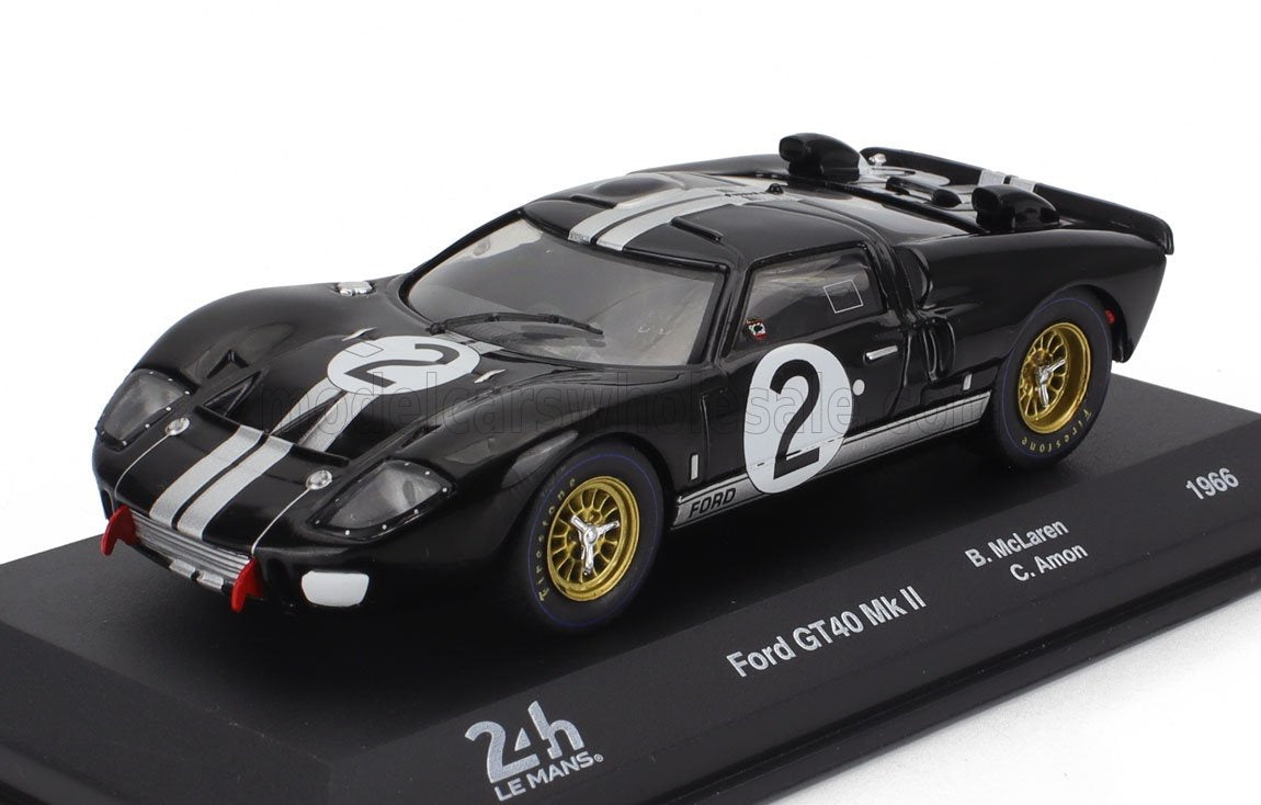 1/43 Atlas IXO Edition FORD USA - GT40 MKII 7.0L V8 TEAM SHELBY AMERICAN INC. N 2 WINNER 24h LE MANS 1966 BRUCE McLAREN - CHRIS AMON - BLACK WHITE