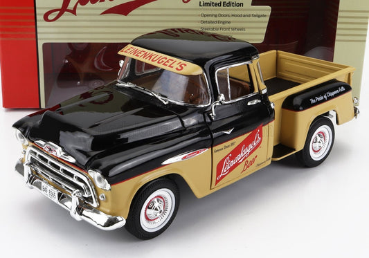 1/18 AUTOWORLD CHEVROLET - 3100 STEPSIDE PICK-UP LEINENKUGLE'S 1957 - BEIGE BLACK LIMITED EDITION