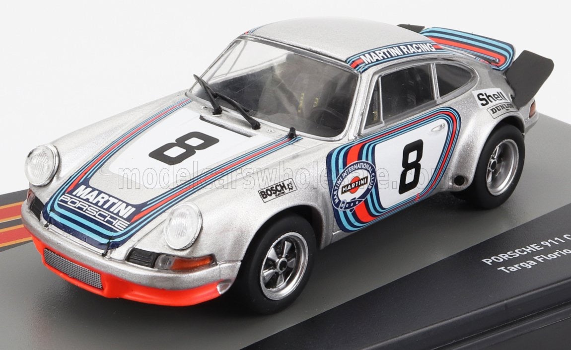 1/43 Atlas IXO Edition PORSCHE - 911 CARRERA 2.8 RSR COUPE TEAM MARTINI RACING N 8 WINNER TARGA FLORIO 1973 HERBERT MULLER - GIJS VAN ENNEP - SILVER RED BLUE