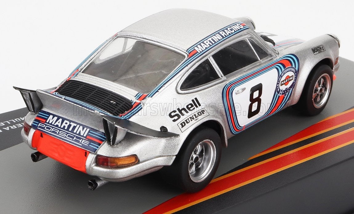 1/43 Atlas IXO Edition PORSCHE - 911 CARRERA 2.8 RSR COUPE TEAM MARTINI RACING N 8 WINNER TARGA FLORIO 1973 HERBERT MULLER - GIJS VAN ENNEP - SILVER RED BLUE