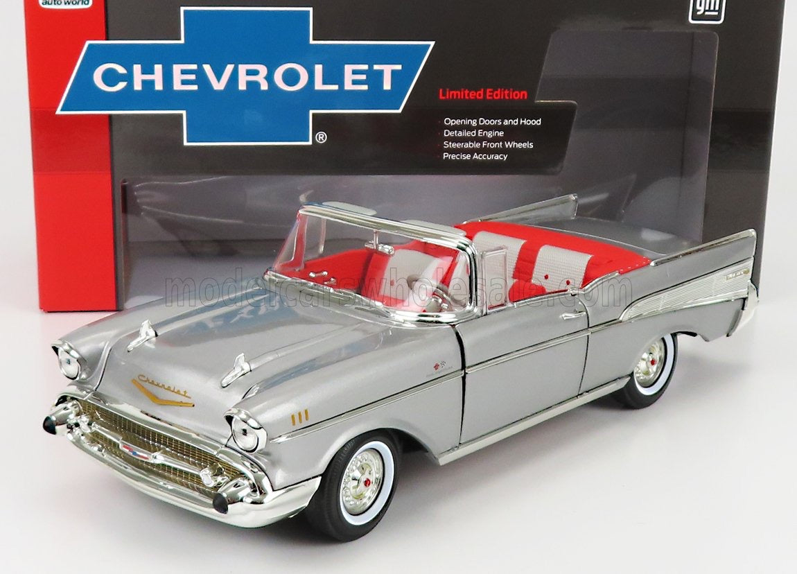 1/18 AUTOWORLD CHEVROLET - BEL AIR CABRIOLET OPEN 1957 - SILVER LIMITED EDITION