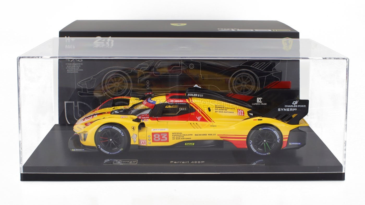 1/18 Burago Signature Die-Cast FERRARI - 499P 3.0L TURBO V6 TEAM AF CORSE N 83 24h LE MANS 2024 ROBERT KUBICA - ROBERT SHWARTZMAN - YIFEI YE - WITH SHOWCASE - YELLOW RED