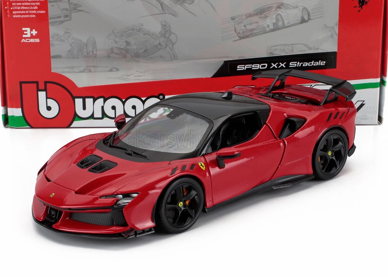 1/24 BURAGO Die-Cast FERRARI - SF90 XX STRADALE Supercar 2024 - RED w/ Openings