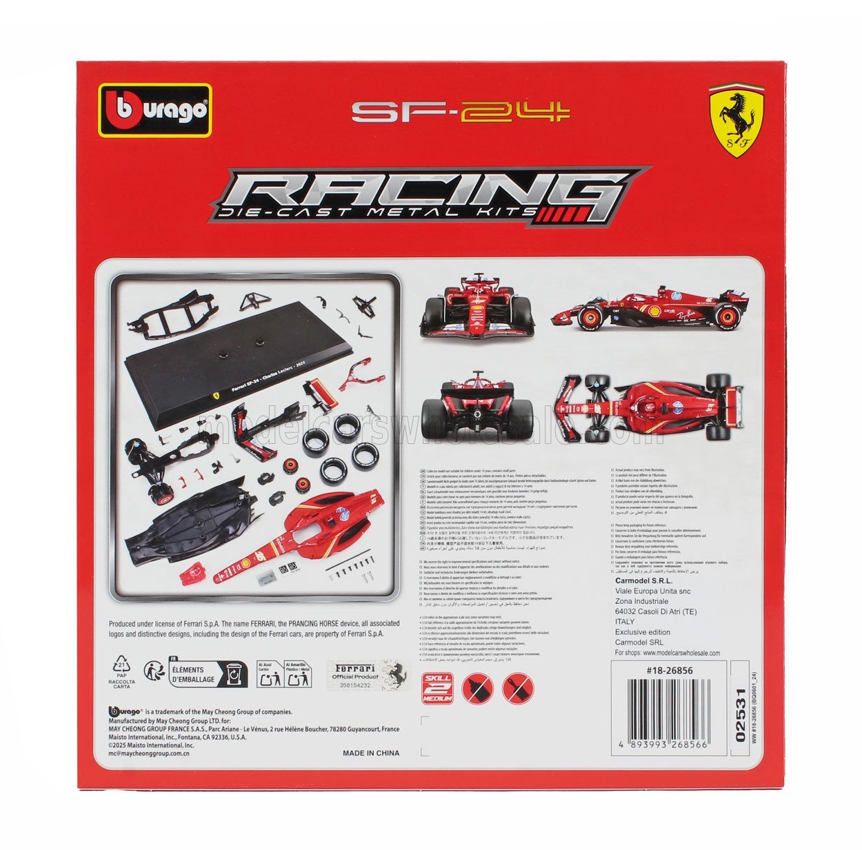 1/24 BURAGO FERRARI - F1 SF-24 TEAM SCUDERIA FERRARI N 16 SEASON 2024 CHARLES LECLERC - RED BLACK
