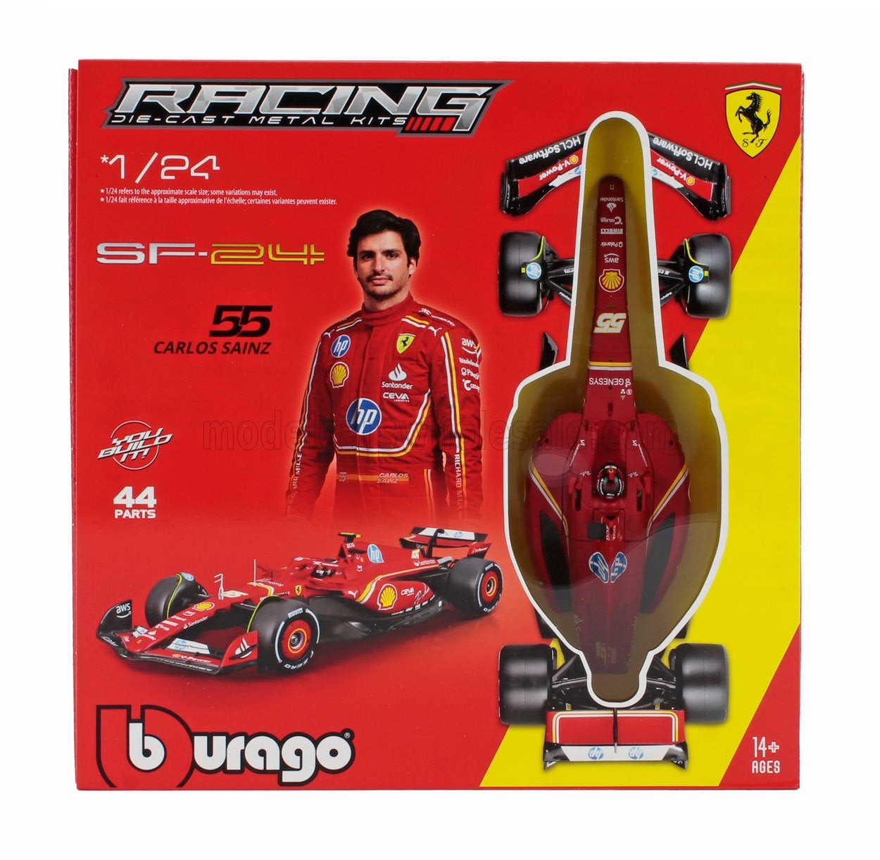 1/24 BURAGO FERRARI - F1 SF-24 TEAM SCUDERIA FERRARI N 55 SEASON 2024 CARLOS SAINZ - RED BLACK