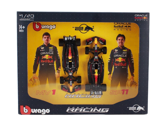 1/43 BURAGO RED BULL - SET F1 2X RB20 TEAM ORACLE RED BULL RACING N 1 WORLD CHAMPION SEASON 2024 MAX VERSTAPPEN + N 11 SERGIO PEREZ - MATT BLUE YELLOW RED