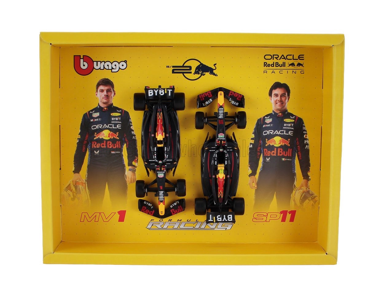 1/43 BURAGO RED BULL - SET F1 2X RB20 TEAM ORACLE RED BULL RACING N 1 WORLD CHAMPION SEASON 2024 MAX VERSTAPPEN + N 11 SERGIO PEREZ - MATT BLUE YELLOW RED