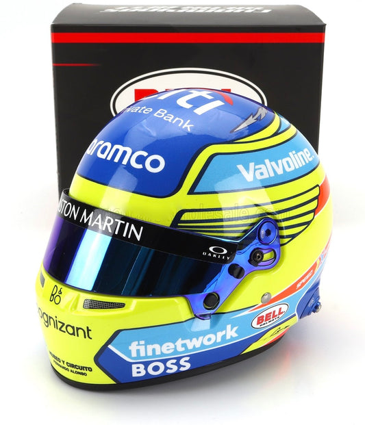 1/2 MINI HELMET BELL HELMET - CASCO HELMET F1 FERNANDO ALONSO TEAM ASTON MARTIN ARAMCO COGNIZANT N 14 SEASON 2024 - YELLOW BLUE