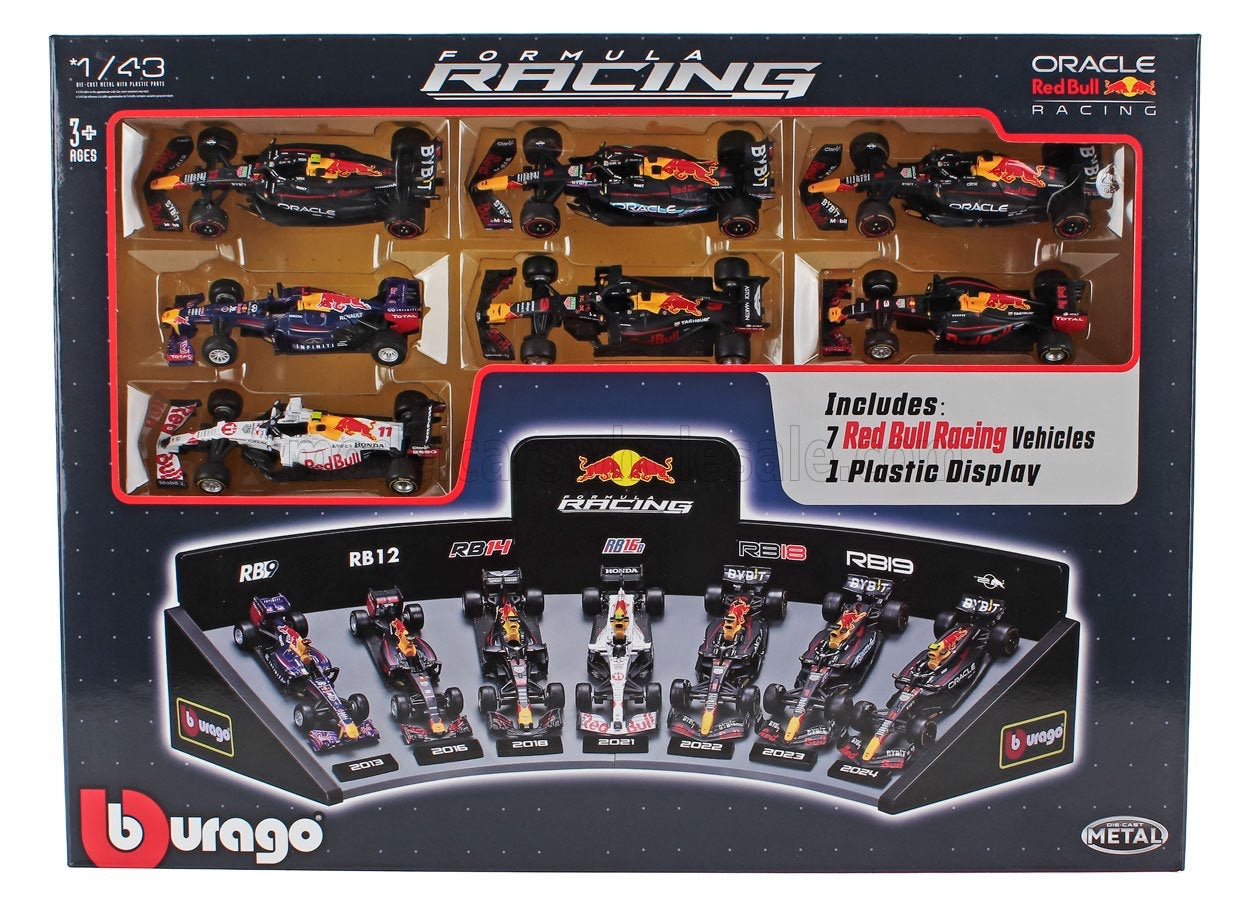 1/43 BURAGO RED BULL - SET F1 7X RB9 N 1 WORLD CHAMPION 2013 SEBASTIAN VETTEL - RB11 N 3 2015 - RB12 N 3 2016 DANIEL RICCIARDO - RB16B N 33 TURKISH GP 2021 MAX VERSTAPPEN - 2X RB19 N 11 2023 SERGIO PEREZ - RB20 N 1 WORLD CHAMPION 2024 MAX VERSTAPPEN