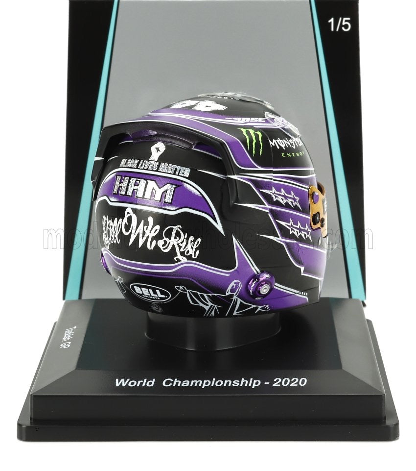 1/5 SPARK-MODEL BELL HELMET - CASCO HELMET F1 LEWIS HAMILTON WORLD CHAMPION TEAM MERCEDES AMG PETRONAS W11 N 44 WINNER TURKISH GP 2020 - 7 TIME WORLD CHAMPION - PURPLE MET BLACK
