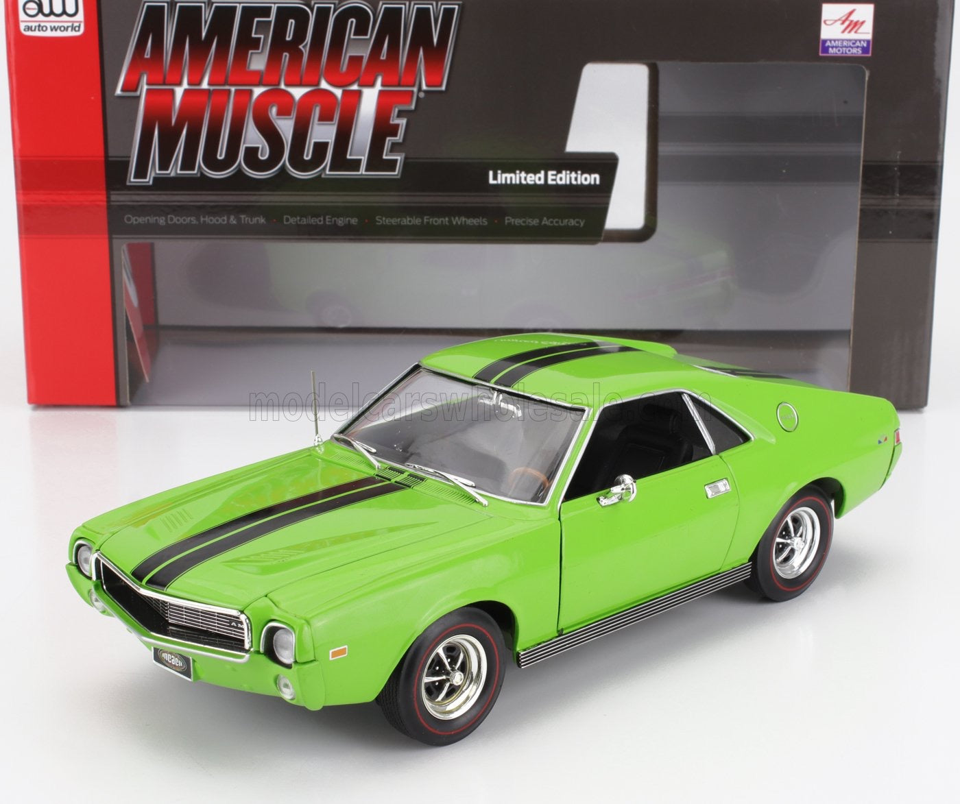 1/18 AUTOWORLD AMC - AMX COUPE 1969 - GREEN BLACK BLACK LIMITED EDITION