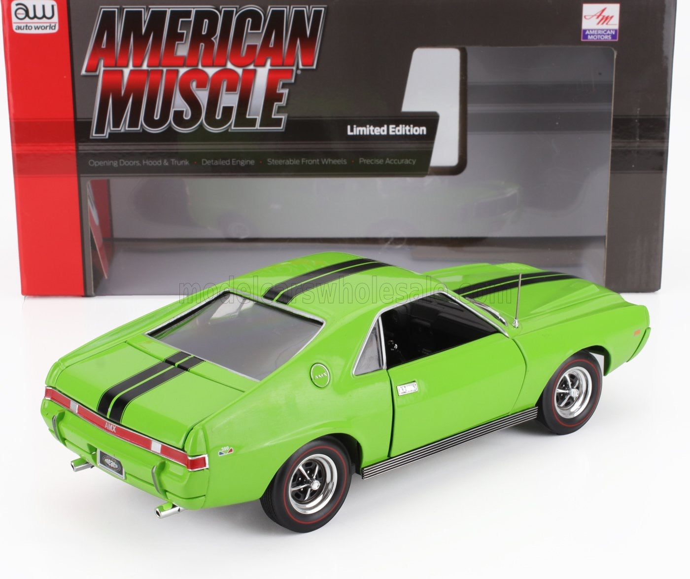 1/18 AUTOWORLD AMC - AMX COUPE 1969 - GREEN BLACK BLACK LIMITED EDITION