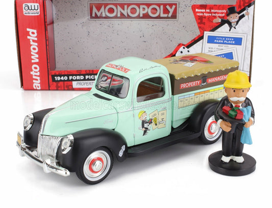 1/18 AUTOWORLD FORD USA - PICK-UP PROPERTY MANAGEMENT TRUCK WITH Mr. MONOPOLY FIGURE 1940 LIMITED EDITION